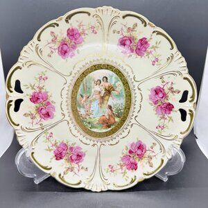 Vintage Imperial China Austria Cake Plate Floral Garden Cupid Nymph Vienna Style